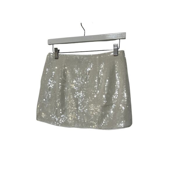 THEORY WOMENS SIZE 0 SLICE POCKET MID RISE MINI WHITE FLUID SEQUINS NEW - Picture 6 of 15